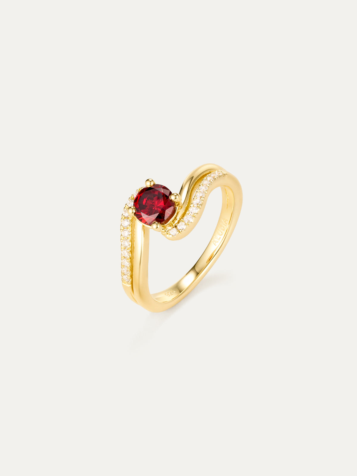 Entwine Ruby Halo Ring | 14k Gold Plated Silver